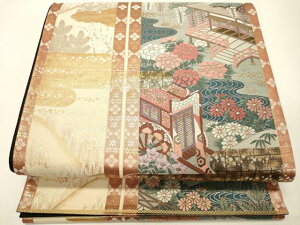 平和屋着物◎六通柄袋帯 ふたみ屏風絵 金糸 正絹 逸品 DAAO9009bc
