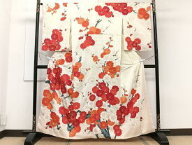 平和屋着物■訪問着　手描き　駒刺繍　枝梅文　金彩　正絹　逸品　CAAT6668xi