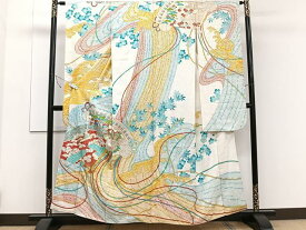 平和屋着物■豪華振袖　駒刺繍　扇面吉祥花文　正絹　逸品　CAAT6676xi