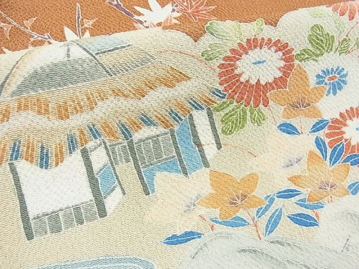 楽天市場】平和屋2□訪問着 作家物 風景花文 鬼しぼ縮緬 逸品 ox5608 