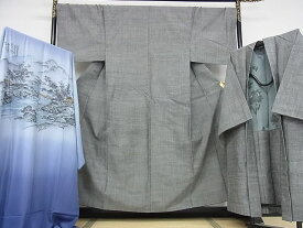 平和屋-こころ店■極上　男性　紬・長襦袢セット　アンサンブル　鼠色　正絹　逸品　4kk0374