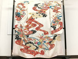平和屋着物■豪華振袖　型染め　渡り橋花鳥文　金彩　正絹　逸品　CAAT6677xi
