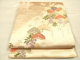 平和屋着物◎六通柄袋帯　唐織　重ね山花松文　金糸　引箔　正絹　逸品　DAAK2546ob
