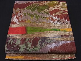 平和屋着物■六通柄袋帯　名所遠山樹林文　金銀糸　逸品　n-ds1611