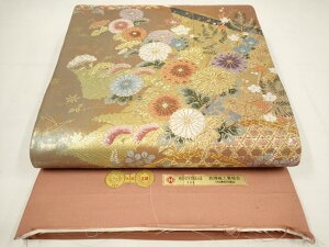 平和屋着物▼西陣 堀健謹製 六通柄袋帯 唐織 几帳蒔絵紋 金糸 証紙付き 正絹 逸品 AABA1866wj