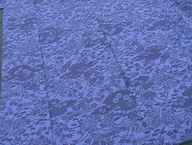 平和屋野田店■上質な小紋　藍　型染め　ふくれ織　雲取り草花文　逸品　n-yc6393