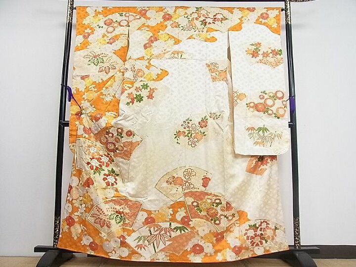 振袖駒刺繍地紙草花文金彩の振袖正絹 【公式通販】