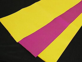 平和屋野田店■両面半幅帯　藤黄色×紅紫色　　A-yi2762