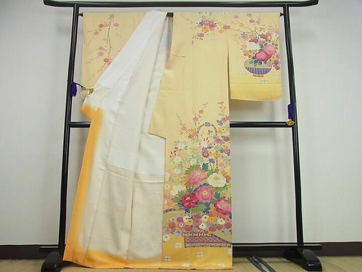 平和屋本店□極上 十日町友禅作家 阿部佳雪 訪問着 草花文 暈し染め 榛  