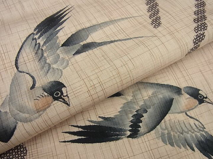 名古屋帯【藍田正雄】小紋師 紬地 鱗文 正絹 茶紫色 九寸帯 江戸小紋  