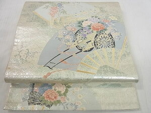 平和屋着物■六通柄袋帯 九百錦 屏風絵扇文 金銀糸 逸品 du4527