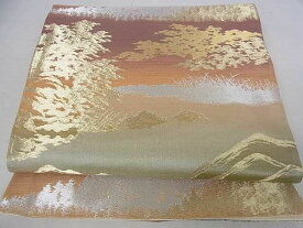 平和屋着物■六通柄袋帯　重ね山樹林文　金糸　逸品　DAAA4482ar