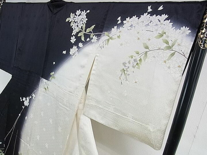 極上訪問着単衣枝垂れ花暈し染め金銀彩逸品