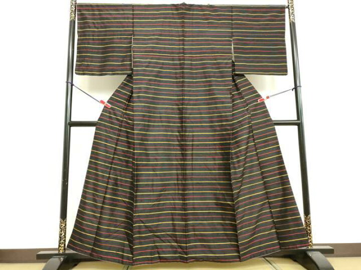 楽天市場】平和屋着物○上質な紬 横段文 黒地 正絹 逸品 DAAV1292tw  