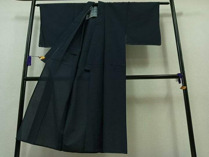 平和屋着物○男性 お召 黒紅色 キングサイズ 正絹 逸品 AABB3851ck  