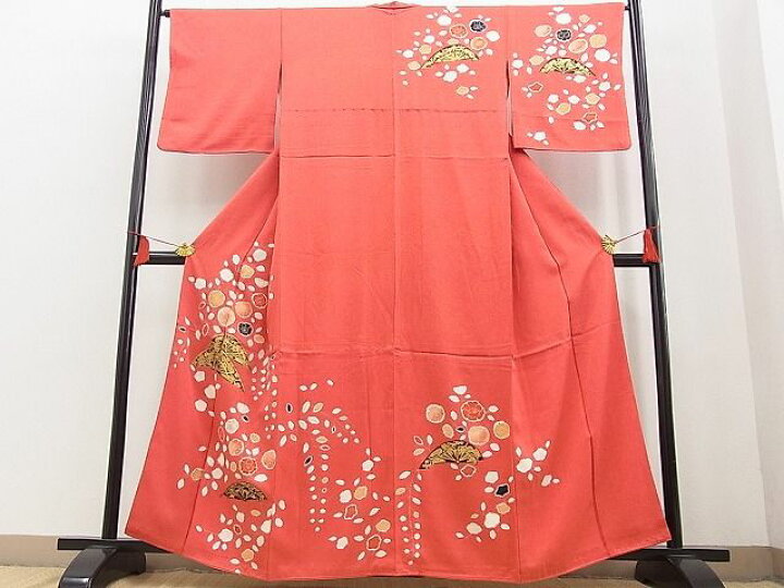 楽天市場】平和屋野田店□訪問着 駒刺繍 片輪車草花文 金彩 鬼しぼ縮緬 