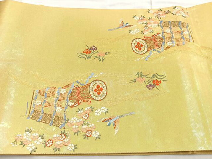 楽天市場】平和屋着物◎六通太鼓柄袋帯 唐織 扇面花鳥文 金糸 正絹  