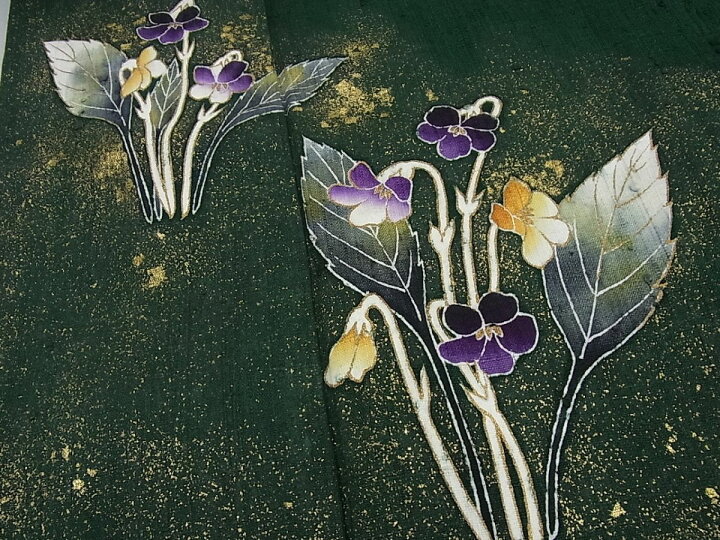 楽天市場】平和屋本店□極上 浦野理一 経節紬 訪問着 草花 深緑地 金彩  