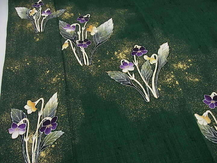 楽天市場】平和屋本店□極上 浦野理一 経節紬 訪問着 草花 深緑地 金彩  