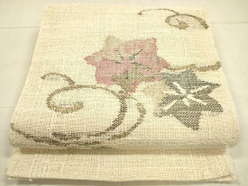 平和屋着物＊夏物　八寸名古屋帯　草葉文　DAAT7188cm