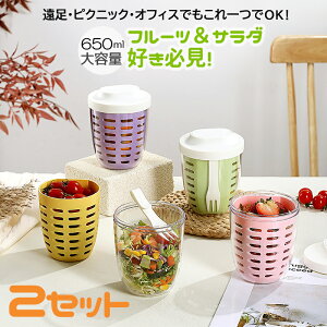 フルーツカップ フルーツケース サラダカップ サラダケース 水切りカップ ミルクカップ コップ カップ 弁当箱 ピクニックケース 2段 プラスチック製 軽量 密閉カップ蓋 漏れ防止 鮮度保持