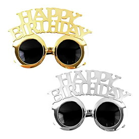 heizi バースデーメガネ 誕生日 メガネ パーティーメガネ 主役 おもしろ グッズ (メガネ金＆銀2本セット)