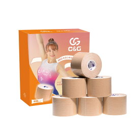 【8/18 限定クーポン＆エントリーP最大4倍】AIKO キネシオロジーテープ (厚手) 50mm × 5m 6巻入 C&G テーピング テーピングテープ キネシオテープ マラソン 膝 足首 手首 ふくらはぎ 足裏 指