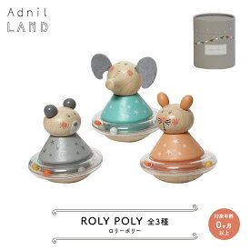 【お買い物マラソンクーポン】ガラガラ 【 ROLY POLY ／ ロリーポリー 全3種 】 AdnilLAND アドニルランド ［ 赤ちゃん おもちゃ ラトル ガラガラ 木製 木 プラスチック 出産祝い ギフト プレゼント かわいい おしゃれ パッケージ クマ ゾウ ウサギ ］