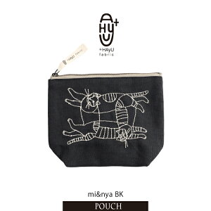 ポーチ | HAyU ポーチ me&nya 全2色 | コスメポーチ 猫 CAT マチあり H13×W18×D6cm トラベル バッグインバッグ 綿100% ベージュ ブラック 刺繍 ししゅう 作家 ワイヤーアート 小川学 人気 かわいい プレ