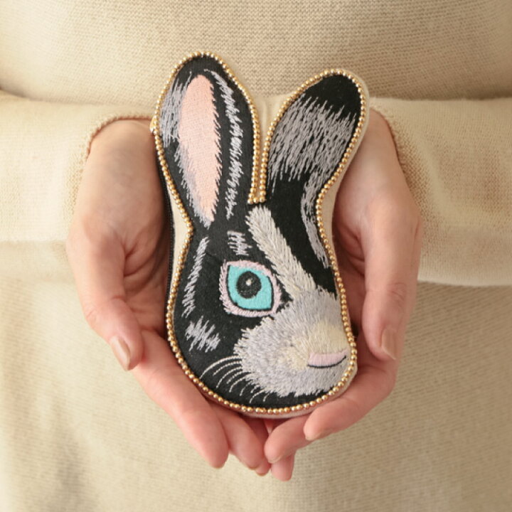楽天市場】ポーチ | KANKAN ラビット フェイス ダイカット 刺繍ポーチ 