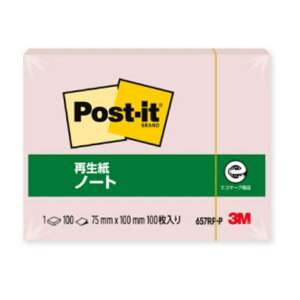 【メール便対応】657RP-Pスリーエム ポスト・イットR ノート 再生紙 75 mm x 100 mm, 100 枚/パッド, 10 パッド/中箱, 10 中箱/箱