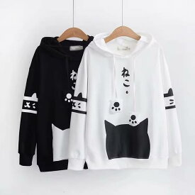 クリアランス＆在庫処分 パーカー レディース 猫柄 プルオーバー セーラー服 トップス おもしろ アニマル レディース 誕生日 プレゼント ネコ ゆったり トレーナー プルオーバー 大人 秋 パーカー 長袖 森ガール 可愛い 大きめ ボートネック コットン 訳あり