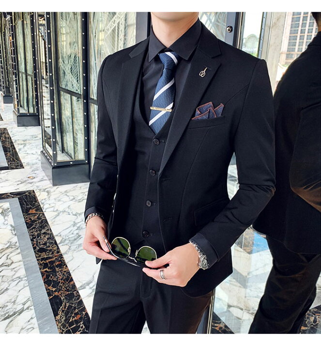 楽天市場 スタンダードフォーマル フォーマルスーツ 3ピース スリムスーツ 細身 二つボタン 無地 スーツ メンズ タイリッシュスーツ リクルート スーツ セットアップ ベスト付き ジャケット ズボン ベスト付き フィット感 オールシーズン 就活 卒業式 入学式