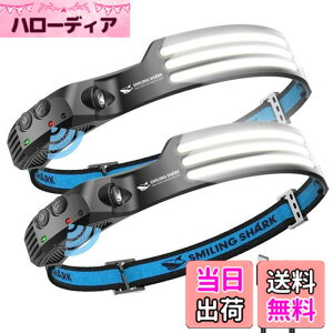 �y���������zSmiling Shark �[�d�� LED �w�b�h���C�g, �y2023�N�ŐV���EPSE�E����2�Z�b�g�z USB�[�d�\ 3 �{���P�x�A�E�g�h�A�w�b�h�����v 230°�L�p�Ɩ� �W�� ���y�� IPX4 �h���h�o 8���ԘA���g�p��