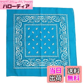 【送料無料】[Fosys] バンダナ 綿100% コットン カシューナッツ柄 55x55cm 正方形 大判 スカーフ ネッカチーフ 三角巾 メンズ レディース 色：4.スカイブルー、サイズ：55cmx5cm