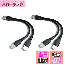 【送料無料】F.Wave【((20cm 2本セット)) 充電 & データ転送 Type C 二股ケーブル 黒色 】 1本で USBーC スマホ タブレットを2台同時に充電 TypeC Y字ケーブル 分岐ケーブル データ通信 2 in 1超便利 USBケーブル + F.Wave オリジナル レサ 色：2本 黒、サイズ：1M 黒