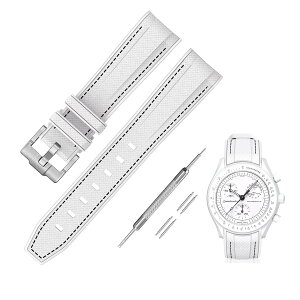 �y���������z[Jumpsunfun] 20mm ���v�o���h for Omega X Swatch Speedmaster MoonSwatch �I���K�ƃX�E�H�b�`�p�V���R���x���g Quick Release �����H��t�� �F�F�z���C�g�E�u���b�N�X�e�b�`