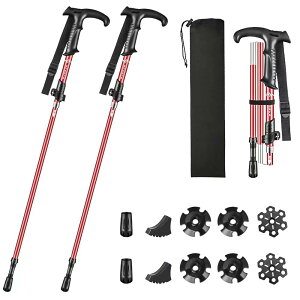 【送料無料】Glvaner トレッキングポール I字 T字型 2本セット 折りたたみ 超軽量 トレッキングステッキ アルミ製 5段伸縮式 登山ストック ウォーキングポール コンパクト 長さ調整可能 最小36c