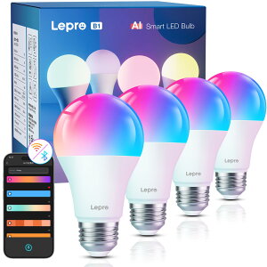 【送料無料】Lepro B1 AI ledスマート電球 Alexa対応 AI生成光 音楽連動 E26 60W形 806lm スマート照明 スマートライト 8.5W A19 音声対応 表情認識 RGB1600万色 Lepro+アプリ制御 調光 調色 2.4GHz Wi-Fi タイマ