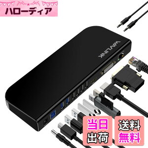 �y���������zWAVLINK USB 3.0A/type-C-�f���A�� HDMI �A�_�v�^�[ 4K�o�� �~�j�h�b�L���O�X�e�[�V���� �F�F�u���b�N�A�T�C�Y�F13-in1 ���@�\�h�b�L���O �X�e�[�V����