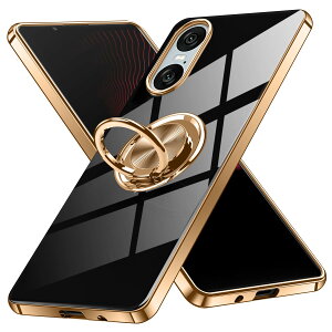 �y���������zXperia 1 V �P�[�X �����O�t�� Sony �G�N�X�y���A1V / SO-51D / SOG10 �p �J�o�[ Uovon �X�}�z�P�[�X �X�^���h�@�\ ���� �ԍڃz���_�[ �Ή� �g�уJ�o�[ �y�� �X�g���b�v���t�� ������� �F�F