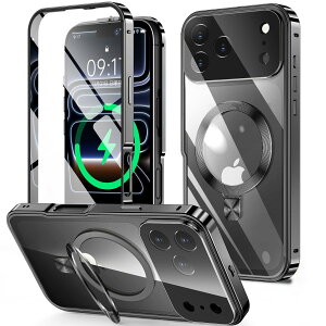 �y���������ziPhone 14/15/ �V���[�Y �P�[�X �X�^���h�@�\�t���E�A�N�V�����{�^�� �F�F�u���b�N�A�T�C�Y�FiPhone 17 Pro Max