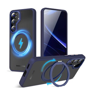 �y���������zMagSafe�Ή��P�[�X 360°���R��]�X�^���h �ϏՌ��� �����O�t�� ���G��ǂ� �S�ʕی� �h�o �F�F�u���[�A�T�C�Y�FGalaxy S25 Plus �p