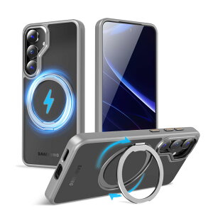 �y���������zMagSafe�Ή��P�[�X 360°���R��]�X�^���h �ϏՌ��� �����O�t�� ���G��ǂ� �S�ʕی� �h�o �F�F�O���[�A�T�C�Y�FGalaxy S25 Plus �p