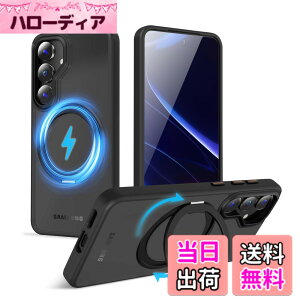 �y���������zMagSafe�Ή��P�[�X 360°���R��]�X�^���h �ϏՌ��� �����O�t�� ���G��ǂ� �S�ʕی� �h�o �F�F�u���b�N�A�T�C�Y�FGalaxy S25 Plus �p