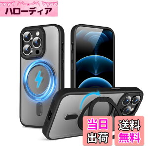 �y���������zMagSafe�Ή��P�[�X 360°���R��]�X�^���h �ϏՌ��� �����O�t�� ���G��ǂ� �S�ʕی� �h�o �F�F�u���b�N�A�T�C�Y�FiPhone 12/12Pro �p