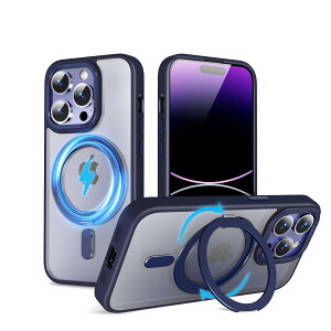 �y���������zMagSafe�Ή��P�[�X 360°���R��]�X�^���h �ϏՌ��� �����O�t�� ���G��ǂ� �S�ʕی� �h�o �F�F�u���[�A�T�C�Y�FiPhone 14Pro �p