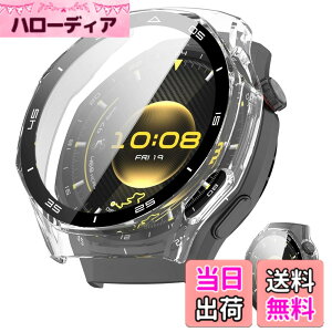 �y���������zJIAYJP for HUAWEI WATCH GT 6 Pro 46mm �p �P�[�X �K���X�t�C���� ��̌^�P�[�X PC+�K���X�f�� �w��h�~ �ϏՌ� �����ȒP �����ߗ� �S�ʕی� �����^ HUAWEI WATCH GT 6 Pro 46mm �J�o�[ (�N���A) �F