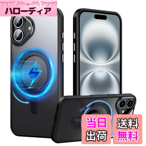 �y���������zPRODELI �P�[�X For iPhone 16 Plus ��p �J�o�[ �N���A 360°��]�X�^���h MagSafe�Ή� �ČRMIL�K�i �ϏՌ� �w��h�~ ���C�����X�[�d�Ή� �����h�~ �����Y�ی� �C�菝�h�~ �����O �}�O�l�b