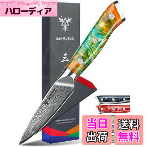�y���������zSANMUZUO 3.5 Inch Paring Knife - Kitchen Fruit Vegetable Knife Damascus Steel & Resin Handle - XUAN Series (Fantasy Orange)